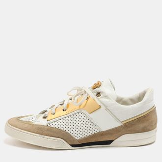 Versace White/beige Leather And Suede Medusa Low Top Sneakers