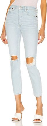 Re/Done 90S High Rise Ankle Crop Jeans In Destroyed Icy Blue