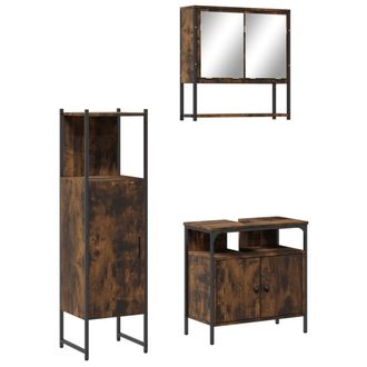 vidaXL Vidaxl - Set De Muebles Ba&ntilde;o 3 Pzas Madera Contrachapada Roble Ahumado