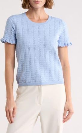 T Tahari Crewneck Pointelle Stitch Sweater in Blue Bell at Nordstrom Rack, Size X-Small