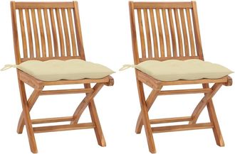 vidaXL Vidaxl - Sillas De Jard&iacute;n 2 Uds Madera De Teca Con Cojines Blanco Crema