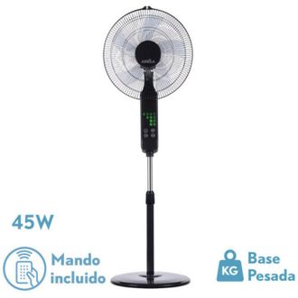 Fabrilamp Ventilador De Pie Rodium Negro 3vel 45w Regx43x40cm Oscilante 5asp.tactil C/remoto Y Temporizador