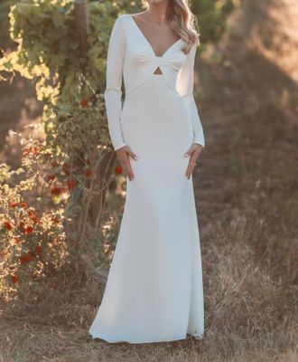 Allure Bridals Long Sleeved Bridal Sheath Gown In Ivory