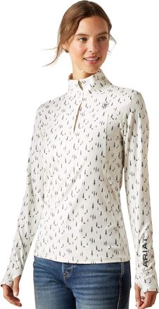 Ariat Womens Lowell 3.0 1/4 Zip Baselayer Top Long Sleeve in Forest Horses, Size X-Small, by Ariat