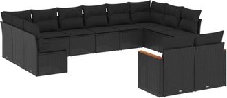 vidaXL Set De Sof&aacute;s De Jard&iacute;n 12 Piezas Cojines Rat&aacute;n Sint&eacute;tico Negro Vidaxl