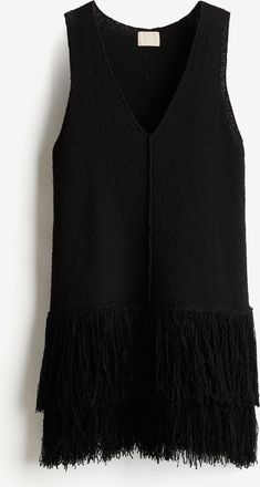 H&M Strickkleid mit Fransenbesatz - Schwarz