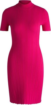 HUGO BOSS Hugo Womens Sareply Mock Neck Short Sleeve Knee Length Dress in Bright Pink - Size 10 UK