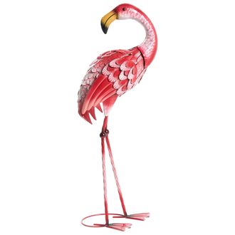 Beliani Escultura De P&aacute;jaro De Metal Hierro Hecha A Mano Adorno Animal De Pie Rosa Palawan