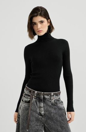 Brunello Cucinelli Lightweight turtleneck sweater in sparkling cashmere and silk rib knit in Black at Nordstrom, Size Xxx-Large