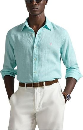 Polo Ralph Lauren Long Sleeve Linen - Classic Mens Long Sleeve Button Up New Aqua : 2XL
