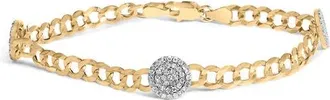 House of Brilliance 14K Yellow Gold 5/8 Cttw Diamond Cluster Curb Chain Bracelet at Nordstrom