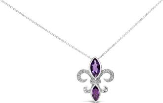 House of Brilliance Silver Purple Amethyst Marquise and Diamond Accent Fleur De Lis Pendant Necklace in White at Nordstrom