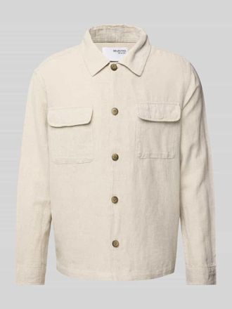 Selected Regular Fit Leinenhemdjacke mit Kentkragen Modell LEROY SUN in Beige, Gr&ouml;&szlig;e XL