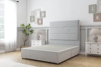 Sloomy Texas Plush Divan Bed Base 2 Drawers Foot-End - 54 Headboard in Silver | Size: Super King
