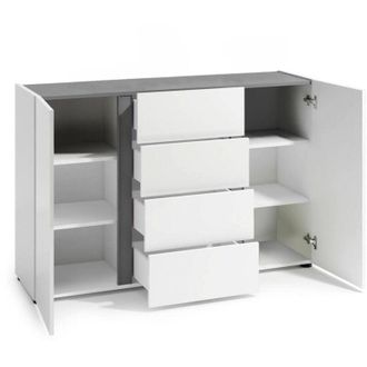 Dmora Aparador Ernesta, Alacena 4 Estantes, Made In Italy, 38x140x92h Cm Blanco Brillante