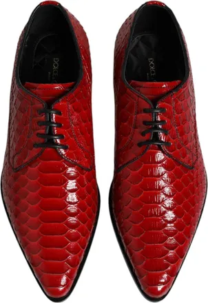 Dolce & Gabbana Mens Red Exotic Leather Lace Up Dress Derby Shoes Python