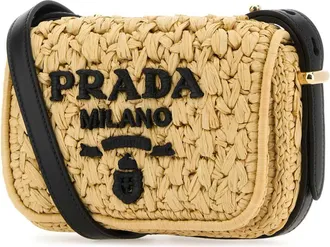 Prada Womens Raffia Crossbody Bag Naturalenero Borse A Tracolla