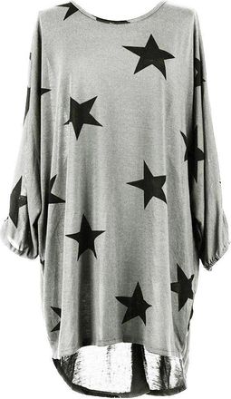 ZEE FASHION Women Ladies Star Printed Batwing Low Back Plain Baggy Tunic Top Dress Plus Size