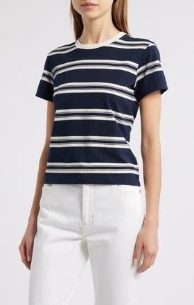 Frame Denim Stripe Cotton Baby Tee in Navy Multi at Nordstrom Rack, Size X-Small