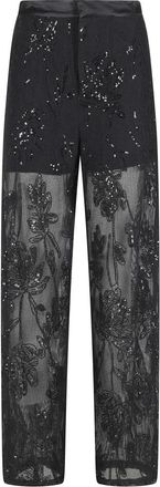 Isabelle Blanche Mesh Broek - Dames - Straight fit broeken - Zwart - XS - Pailletten - Broeken