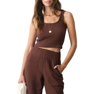 Marine Layer Coralina Smocked Crop Tank in Chocolate at Nordstrom, Size X-Small