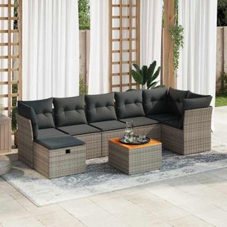vidaXL Set De Sof&aacute;s De Jard&iacute;n Y Cojines 8 Piezas Rat&aacute;n Sint&eacute;tico Gris Vidaxl