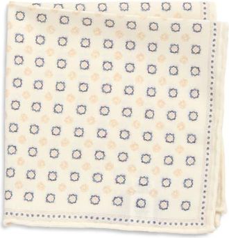 Eleventy Medallion Wool & Cotton Muslin Pocket Square in Ivory/Corndr at Nordstrom