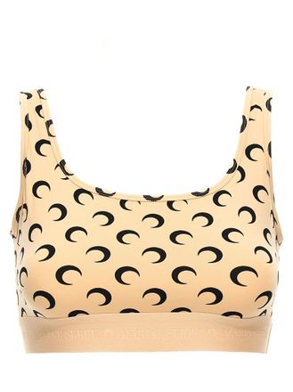 Marine Serre Beige Moon Printed Jersey cropped top