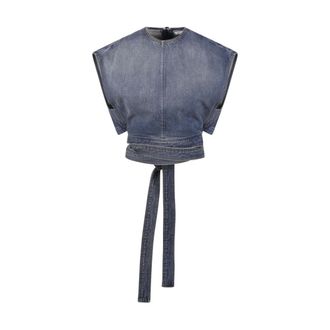 Alaia Blouses, female, Blue, Size: S Belted Denim Top