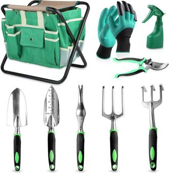 OEM Juego De Herramientas De Jardiner&iacute;a Todo En Uno De 9 Piezas, Kit De Herramientas De Jardiner&iacute;a De Aleaci&oacute;n De Aluminio Fundido Resistente Con Asiento 