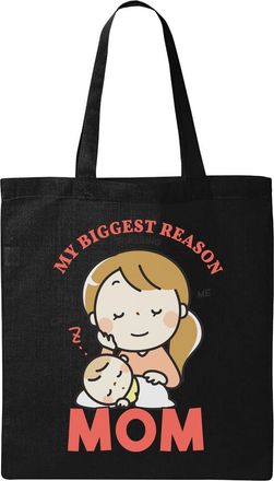 Generic My Biggest Reason For Living Calls Me Mom Natural Ecological Cotton Tote Bag Black