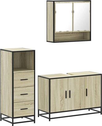 vidaXL Set de muebles de baño 3 pzas madera contrachapada roble Sonoma Vidaxl