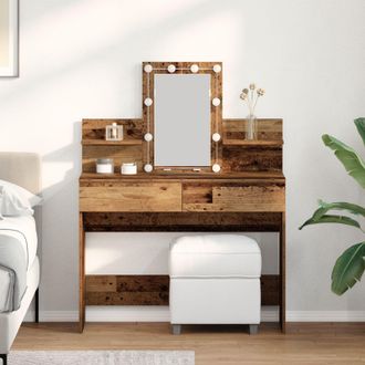 Berkfield Home Dressing Table with Mirror&LED Lights Old Wood Engineered Wood in Brown
