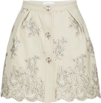Giambattista Valli floral-jacquard high-waist miniskirt - women - Cotton/Viscose/Polyester - 42 - Neutrals