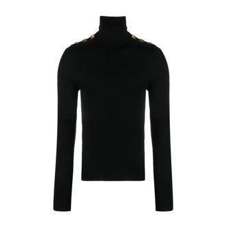 Balmain Turtlenecks, male, Black, XL, Black Turtleneck Jumper with Shoulder Buttons