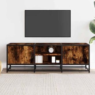 Berkfield Home TV Cabinet Smoked Oak 120x35x41 cm Engineered Wood & Metal in Brown | Size: 120 x 35 x 41 cm