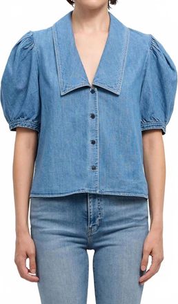 Frame Denim Sailor Denim Short Sleeve Blouse In Starlet
