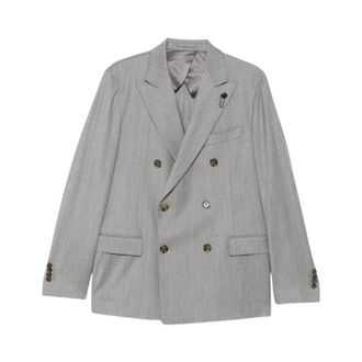 Lardini Dubbelrijenpak - Heren - Jassen - Grijs - Maat: M Wol