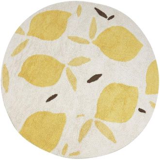 Beliani Tappeto in cotone rotondo &oslash; 140 cm per bambini con motivo decorativo a limone Beige chiaro e giallo Mawand