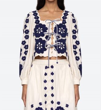 Sea New York Catrine Long Sleeve Top In Blue