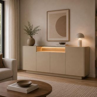 Dmora Aparador Halefa, Alacena 4 Estantes, Apertura De Puertas, 4 Puertas, 103x40x83h Cm Marr&oacute;n Claro