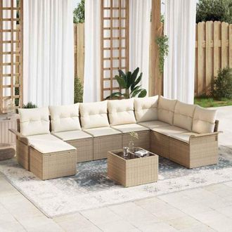 vidaXL Vidaxl - Conjunto De Sof&aacute; De Jard&iacute;n Con Coj&iacute;n 9 Pcs Beige Polirat&aacute;n