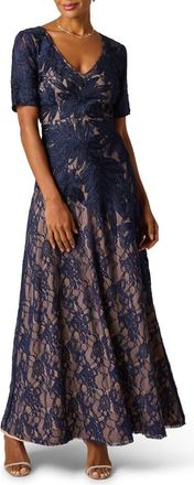 Adrianna Papell Soutache Lace Gown in Navy/Nude at Nordstrom, Size 12