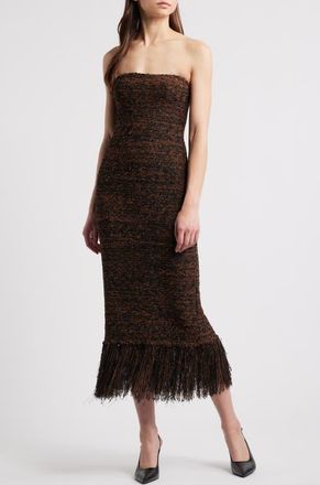 Frame Denim Strapless Fringe Boucl&eacute; Dress in Espresso Multi at Nordstrom, Size Medium