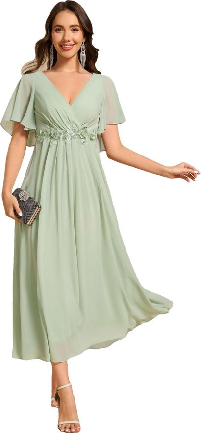 slim fit dress slacks Zapaka Women Eucalyptus Long Bridesmaid Dress One Shoulder A Line Ruched Wedding  Guest Dress – ZAPAKA NZ main image 0