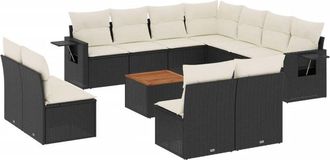 vidaXL Set De Sof&aacute;s De Jard&iacute;n 12 Piezas Cojines Rat&aacute;n Sint&eacute;tico Negro Vidaxl