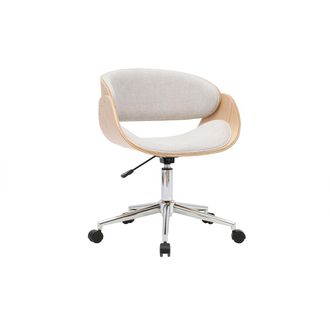 Miliboo Silla De Oficina Con Ruedas De Dise&ntilde;o En Tejido Efecto Terciopelo Texturizado Beige, Madera Clara Y Acero Cromado Bent