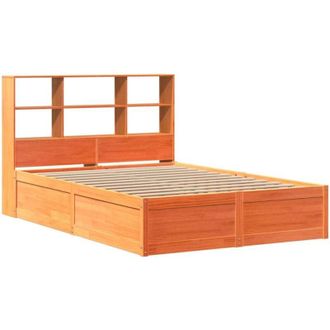 vidaXL Cama Sin Colch&oacute;n Madera Maciza De Pino Marr&oacute;n Cera 140x190 Cm Vidaxl