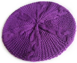 Generic Marker Womens Lady Knitted Wool Beret Braided Baggy Beanie Crochet Hat Winter Ski Knitted Cap Ski Helmet Accessories, purple, One Size