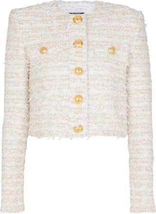 Balmain Cropped Tweed Jasje - Dames - Blazers - Wit - XS - Tweed - Jassen